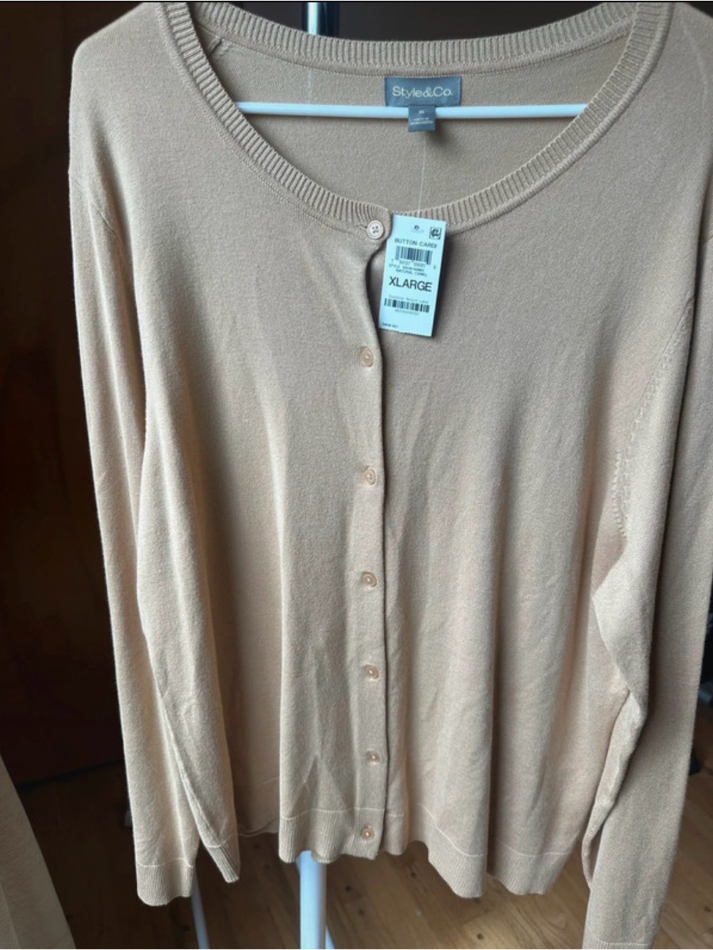 Style & Co. Women's Light Beige Button-Front Cardigan Sweater